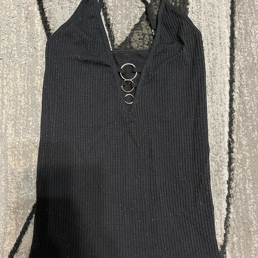 Black Halter Top with Ring Detail